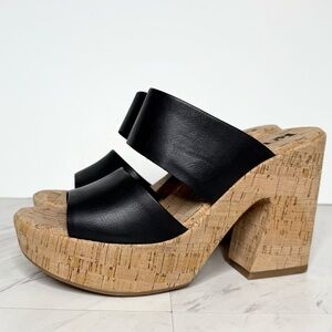 New! Korks Kork Ease Dezi Black Strap Cork Heeled Sandal 10M